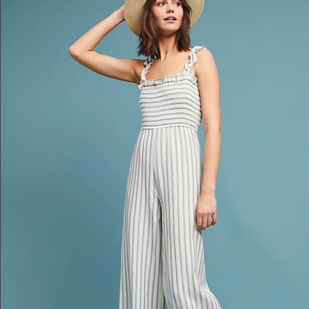 STEELE Smocked & Striped Grey White Jumpsuit
